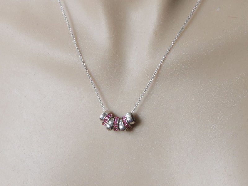 Sterling silver 7 rings of Luck in Pink crystal hearts on .925 Chain Carousel 5
