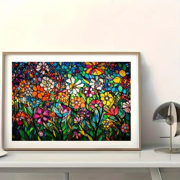 60x40cm Floral Stained Glass Image Diamond Art Kit Carousel 1