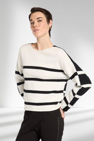 Marco Polo Reversible Stripe Knit Ivory Black Carousel 1