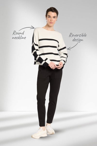 Marco Polo Reversible Stripe Knit Ivory Black Carousel 2