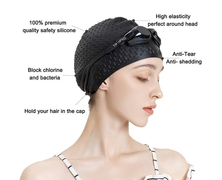 Silicone Swim Cap, Comfortable Shower Cap For Short To Medium Curly Hair, M Carousel 6