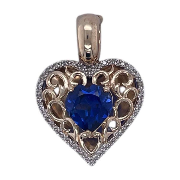 2CM DIAMOND 0.15CTS AND SYN SAPPHIRE PENDANT IN 6.7GMS 10CT YELLOW GOLD Carousel 1