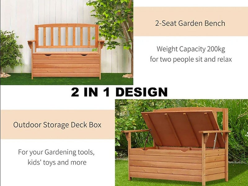 Wooden Bench Garden Bench with Outdoor Storage Box Carousel 2