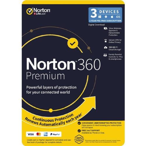 NortonLifeLock Norton 360 Premium 1 User 3 Devices 12 month 100GB PC Cloud Carousel 1
