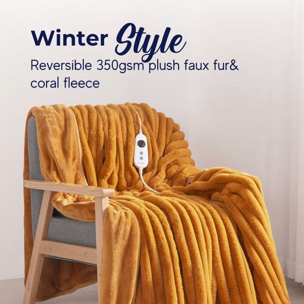 Dreamaker Chunky Embossed Fleece Heated Throw Mustard Gold 200 x 180cm Carousel 2