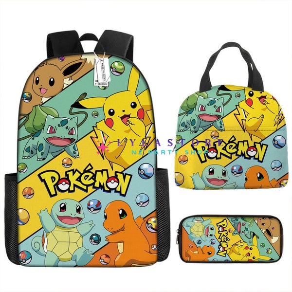 Pokemon Pikachu Backpack 3-Piece Set - Backpack, Lunch Bag, Pencil Bag Carousel 1