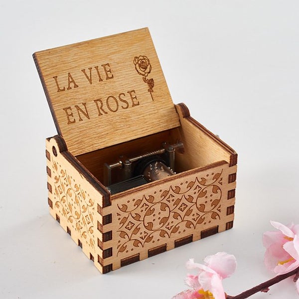La vie en rose Music Box Hand Crank Carved Wooden Musical Box Carousel 1