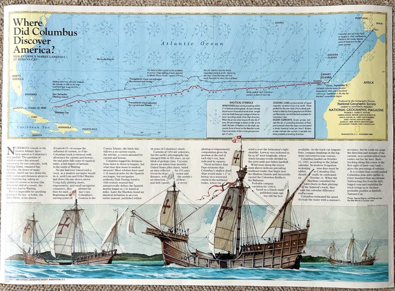 1986 Nat. Geographic Map ‘Where Did Columbus Discover America’ Carousel 1