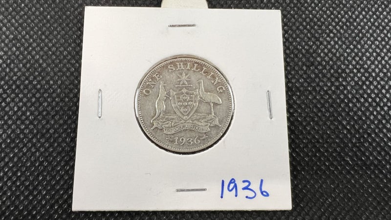 1936 Australian Silver One Shilling Coin - Fine Grade - Lot Y990 Carousel 1