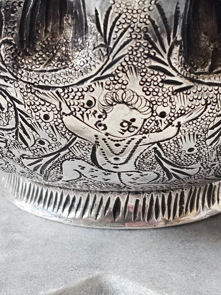 Antique Circa.1900's Indian, Tibetan, Middle Eastern Hand Chased Silver Bowl. Carousel 2