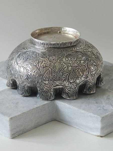 Antique Circa.1900's Indian, Tibetan, Middle Eastern Hand Chased Silver Bowl. Carousel 7