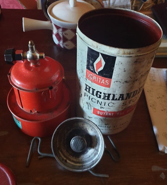 Vintage Highlander Camp Stove & Old Brass Sprayer Carousel 1