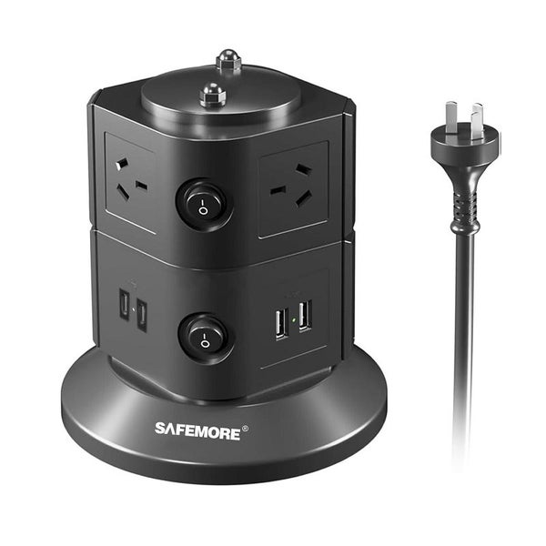 SAFEMORE 2 Layer Surge Protection Power Board 6-Outlet Charging Station, Black Carousel 1