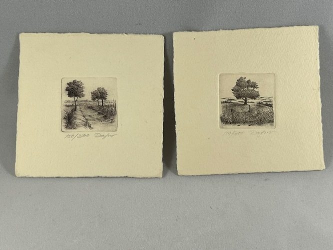 Vintage Pair Of Miniature Limited Edition Landscape Etchings Signed Carousel 1
