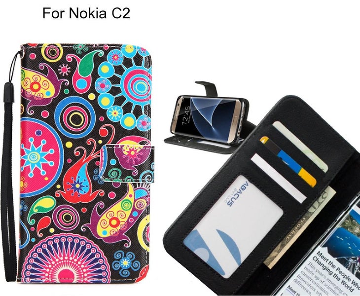 Nokia C2 case 3 card leather wallet case printed ID Carousel 1