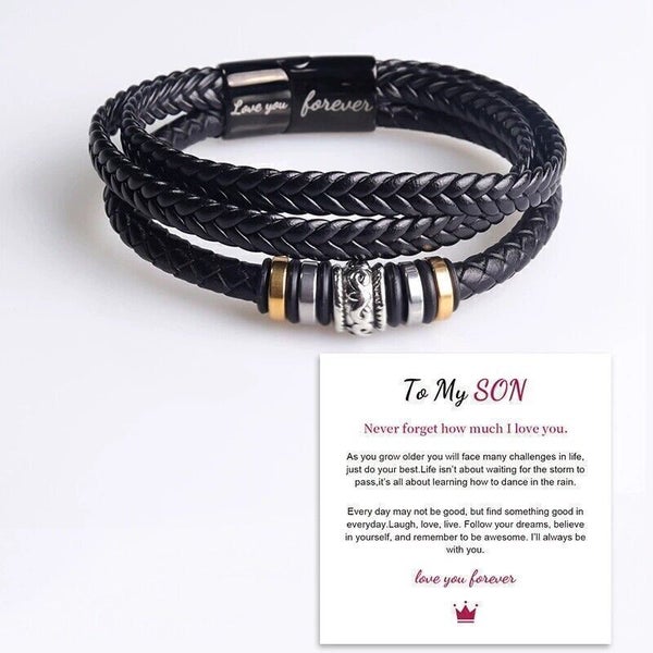 To My Son Love You Forever Leather Braided Bracelet Wristband Magnetic Carousel 2