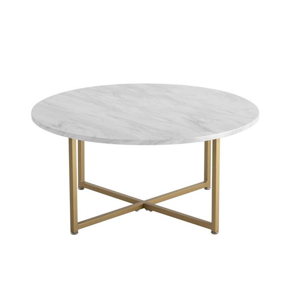 Dreamo White Marble Effect Round Coffee Table With Gold Legs Carousel 1