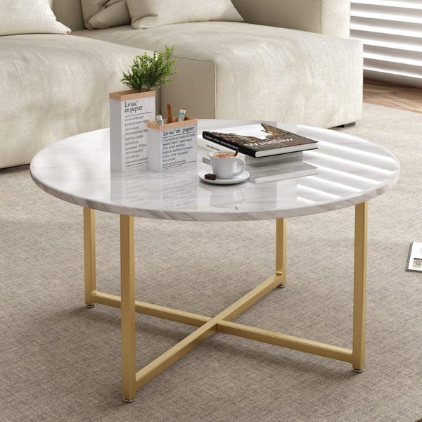 Dreamo White Marble Effect Round Coffee Table With Gold Legs Carousel 2