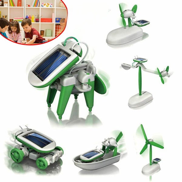6 in 1 Solar Robot Boat Puppy Car Educational Toy Fan Powered Kit DIY Toys Carousel 1