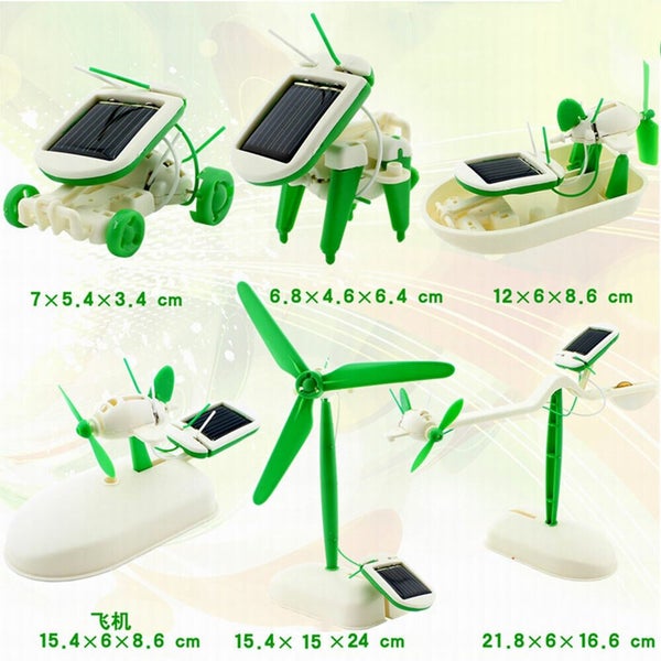 6 in 1 Solar Robot Boat Puppy Car Educational Toy Fan Powered Kit DIY Toys Carousel 8