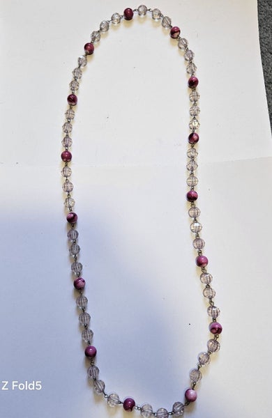 CRYSTAL WHITE AND PINK BEADS NECKLACE, LENGTH 48CM, BEADS 1CM Carousel 1