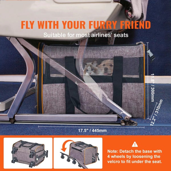 Cat Carrier with Wheels Airline Approved Rolling Pet Carrier 22 lbs Grey Carousel 2