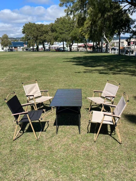 Portable Folding Camping Square Table 120X55X68CM With 4 Outdoor Foldable Chair Carousel 1