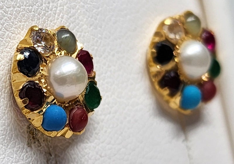 22ct Yellow Gold Earrings with Multi-Coloured Stones - 3.59gm - 174815 Carousel 2