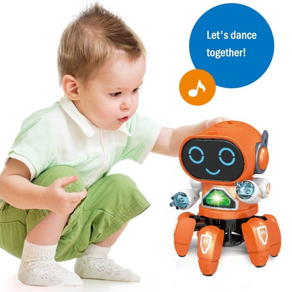 Smart Six-jaw Robot for Kids Space Dancing with Music Light Projection-Orange Carousel 6