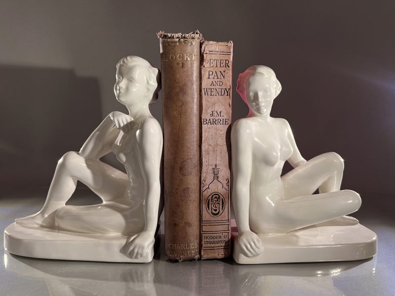 Pair of Art Deco Nude Porcelain Bookends by Cortendorf, Germany - labeled Carousel 2