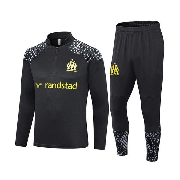 Marseille Soccer Suit Kits with Long Sleeves Half Zipper -Black Carousel 1
