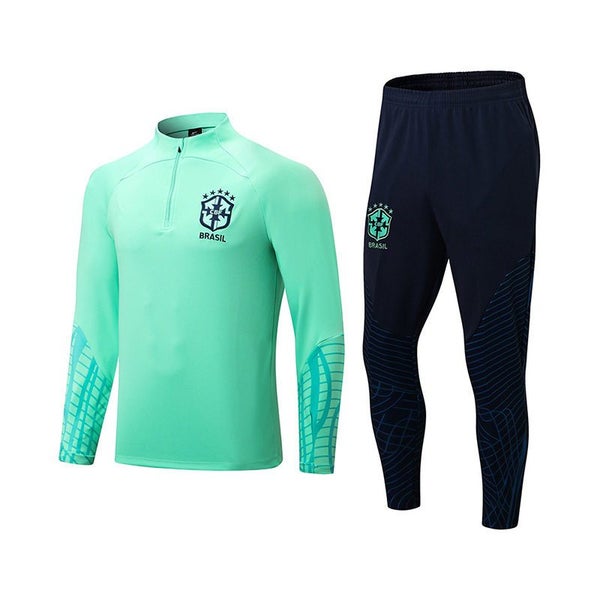 Soccer Jersey with Sleeves Print Half Zipper Football Training Kits -Green Carousel 1