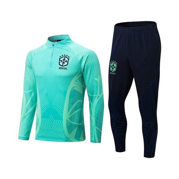 Football Training Suit with Long Full Body Print Sleeves Half Zipper -Green Carousel 1