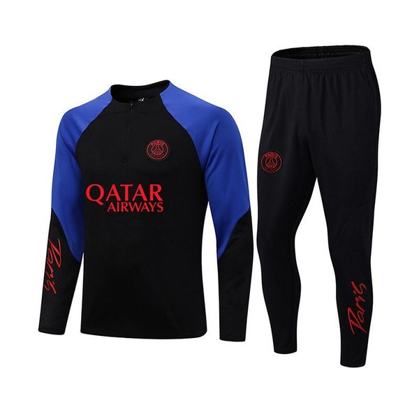 Soccer Suit Football Training Suit with Long Sleeves Half Zipper -BlueBlack Carousel 1