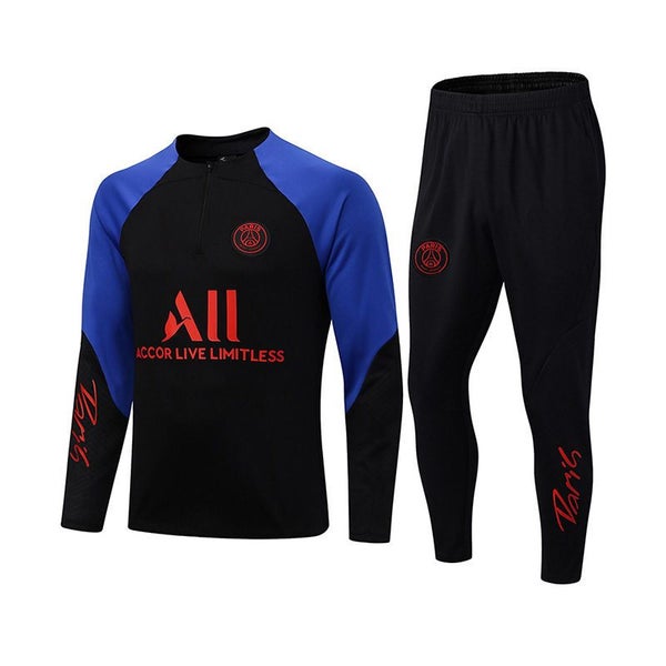 All Pattern Football Training Set with Long Sleeves Half Zipper -BlueBlack Carousel 1