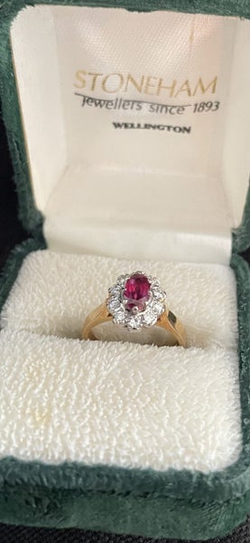 Ruby and diamond cluster ring Carousel 1