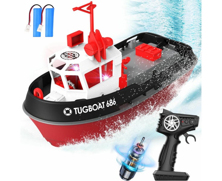 RC Boat with LED Lights,1/72 RC Tugboat,Remote Control Boat with 40+ Min Ru Carousel 1