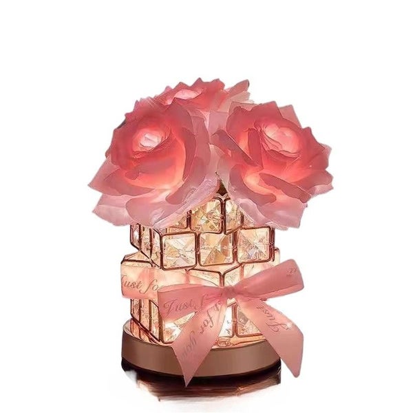 Rose Crystal Table Lamp, Rechargeable Cordless Rose Light Dimmable Flower Lamp Carousel 1