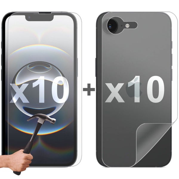 10 Set Tempered Glass Screen Protector for Apple iPhone 16e Front and Film Back Carousel 10