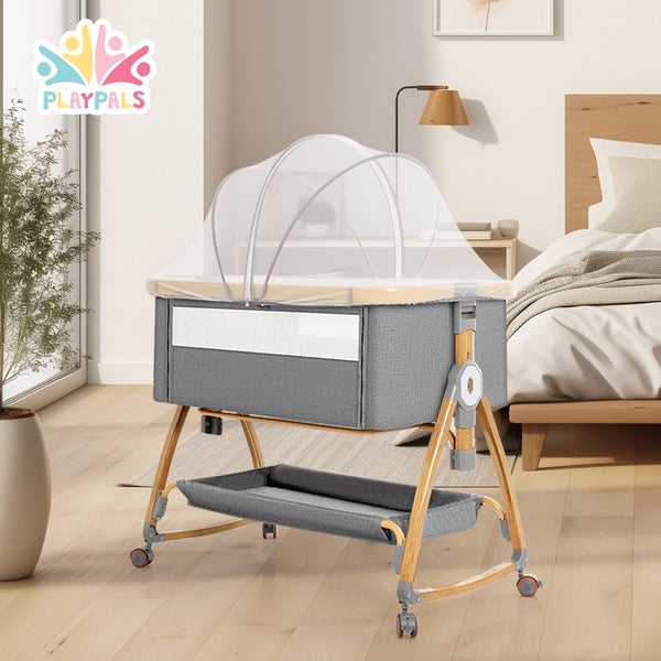 PlayPals 3-in-1 Baby Cot Crib Bed Bassinet Bedside Sleeper Portable Foldable Carousel 1