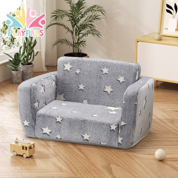 Playpals Kids Sofa Convertible Couch Fold Out Play Couch Toddler Sofa Grey Carousel 2