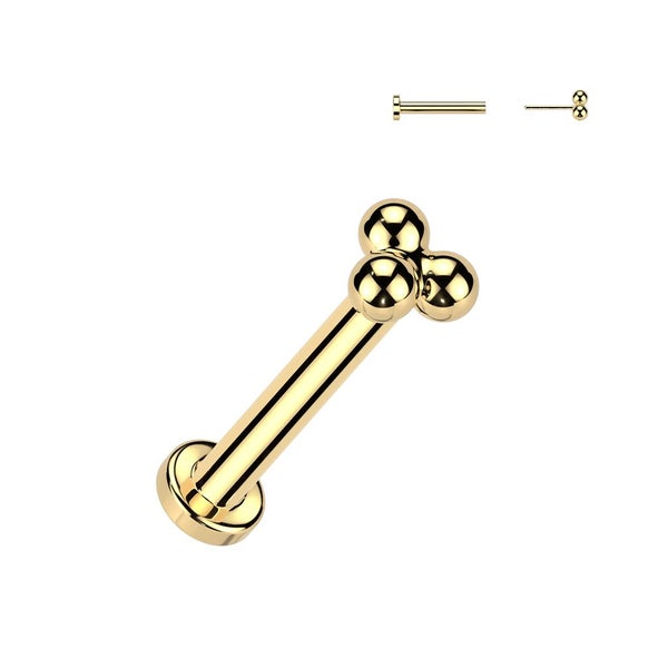 Implant Grade Titanium Threadless Push In Labret with Trinity Ball Cluster. Carousel 1