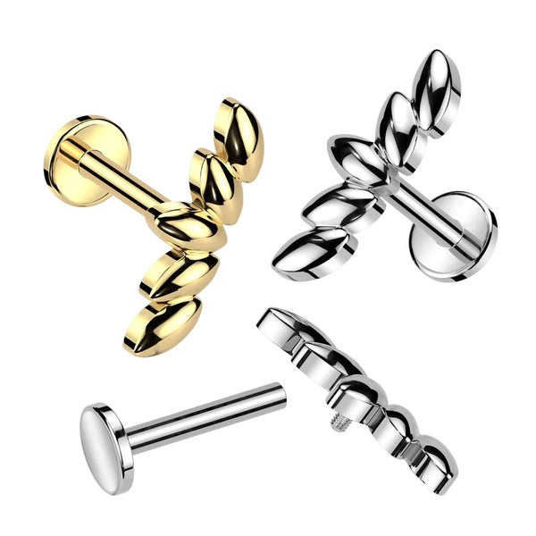 Internally Threaded Labret with 3D Marquise Leaf. Carousel 2