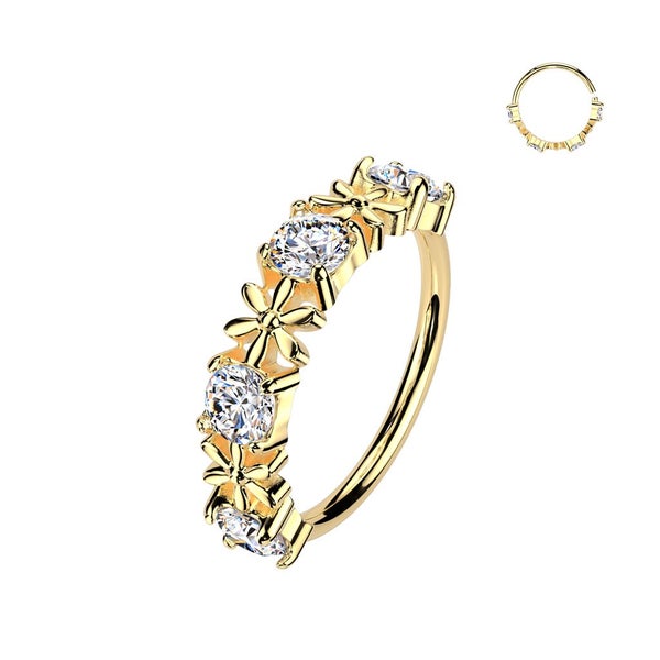 Flower in Between Prong Set CZ Bendable Nose Hoop 20g. Carousel 1
