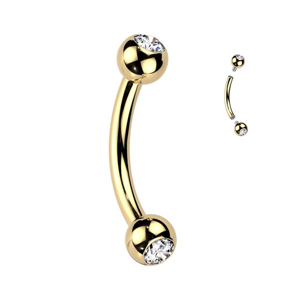 Implant Grade Titanium Curved Barbell with Jewelled Balls. Carousel 1