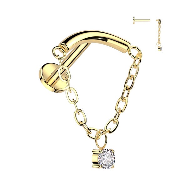 Implant Grade Titanium Labret with Chain Linked Curved Bar and CZ. Carousel 1