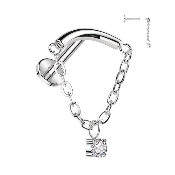 Implant Grade Titanium Labret with Chain Linked Curved Bar and CZ. Carousel 2