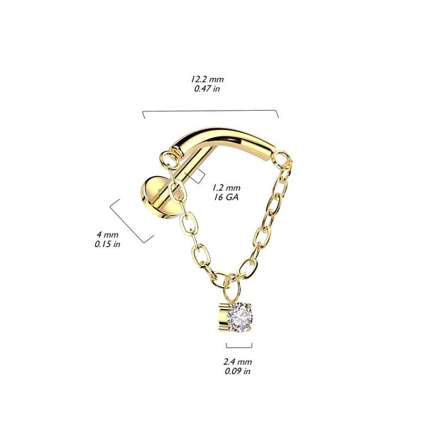 Implant Grade Titanium Labret with Chain Linked Curved Bar and CZ. Carousel 4