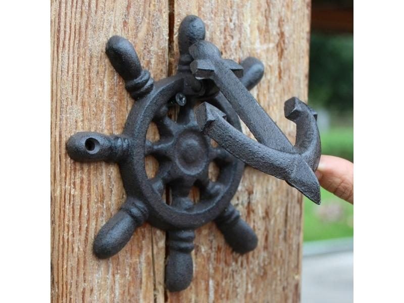2 Pieces Cast Iron Ships Wheel Door Knocker Outdoor Gate Decor Antique Vintage Carousel 1
