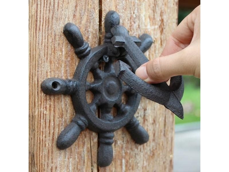 2 Pieces Cast Iron Ships Wheel Door Knocker Outdoor Gate Decor Antique Vintage Carousel 2